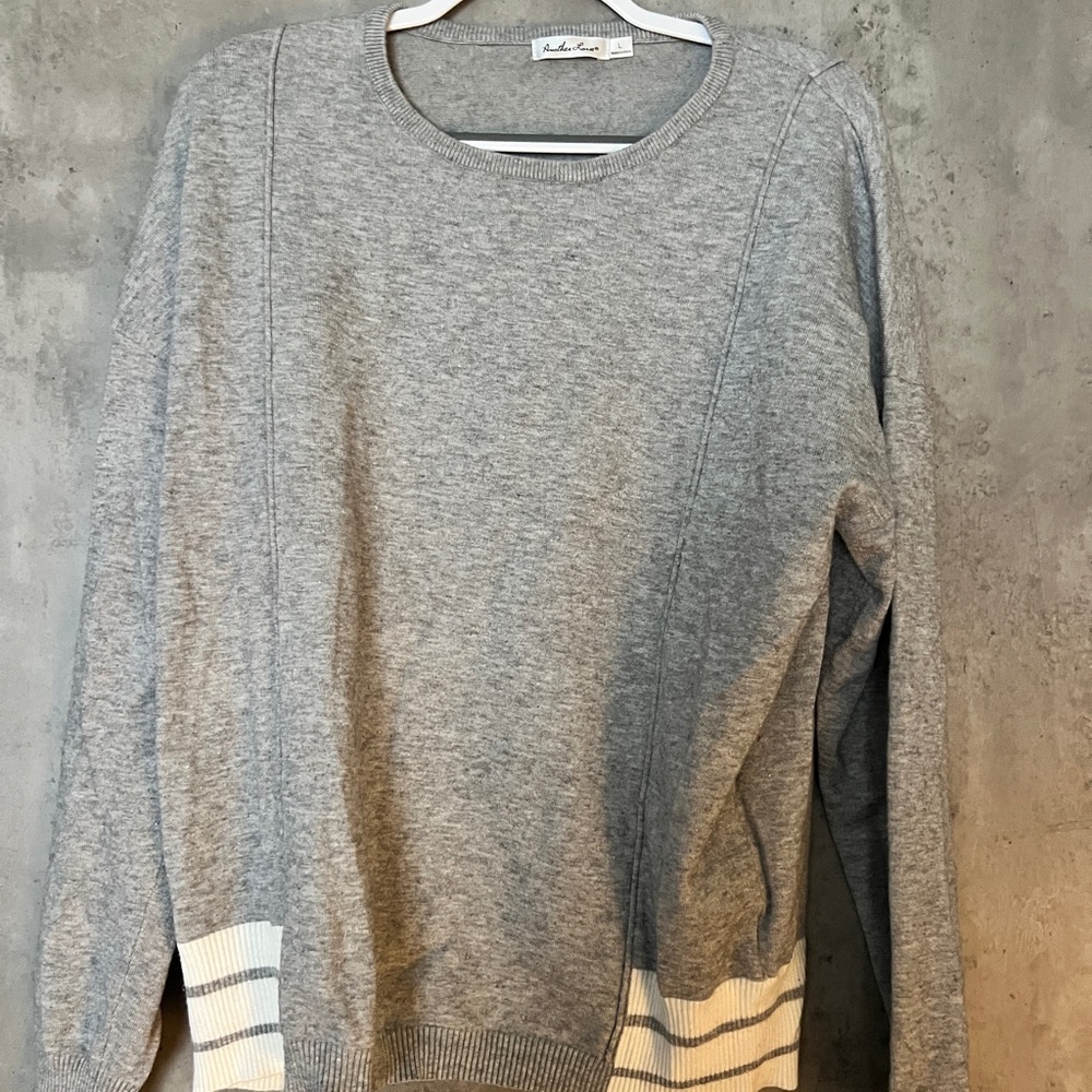 Another Love Gray Crewneck Sweater with Cream Stripes
